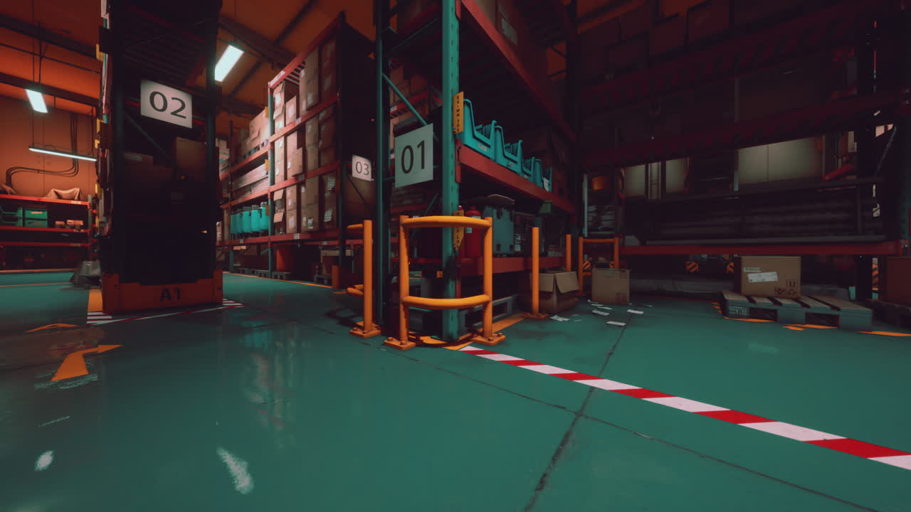Warehouse Interior with Forklifts and Shelves