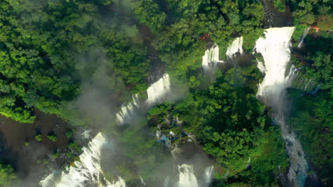 aerial - iguazu falls and jungle in misiones, argentina, wide overhead shot