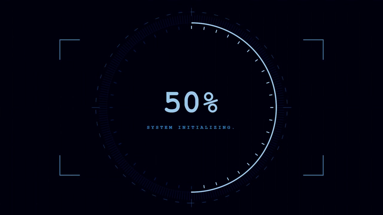 Digital System Initialization Progress Bar with Circular HUD Interface