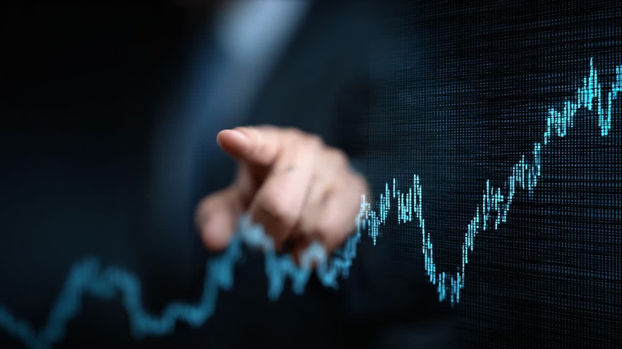 Analyzing Financial Trends: A Close-Up View of a Business Professional Pointing at Rising Data Charts Demonstrating Growth and Market Insights