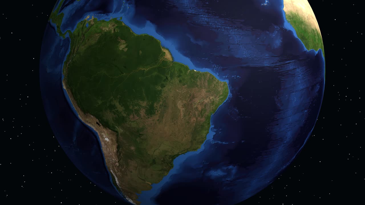 Il globo digitale ruota e ingrandisce il Sud America, evidenziando Cusco, Perù, con testo informativo.