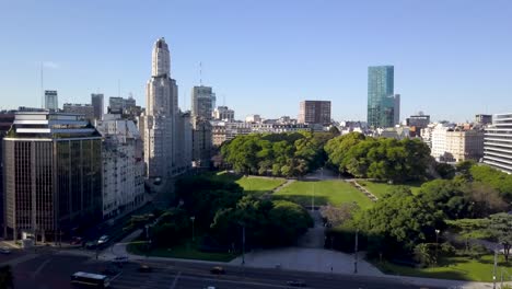 Aerial-Flying-Over-Libertador-Avenue-Towards-Plaza-San-Martin,-Buenos-Aires