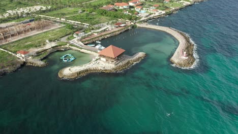 beautiful orbit with stunning scenery looks like a dream, restaurant, wave breaker and lighthouse