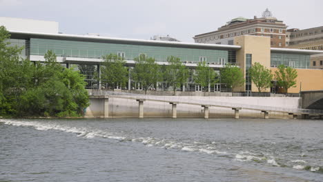 river flowing through and urban downtown environment