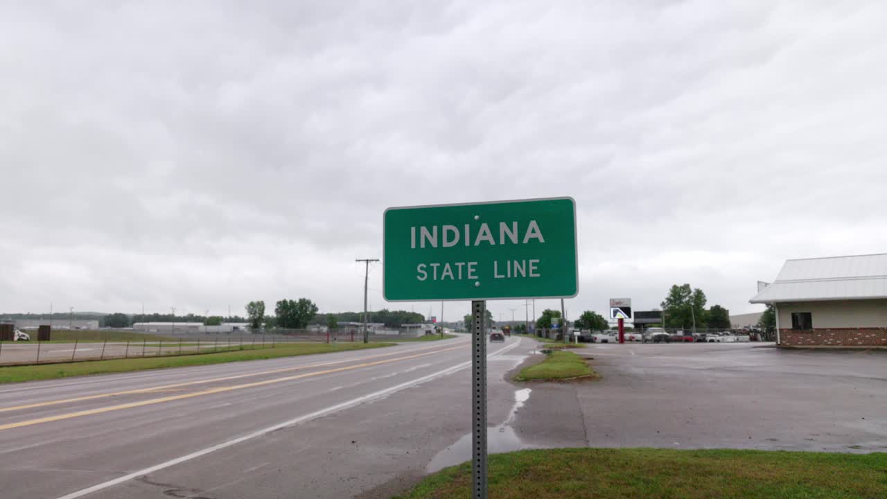 Indiana state line sign on the state line with michigan with gimbal ...