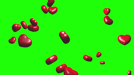 3d-model-of-glossy-red-hearts-rising-over-green-screen