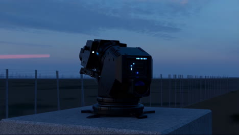 futuristic turret at night
