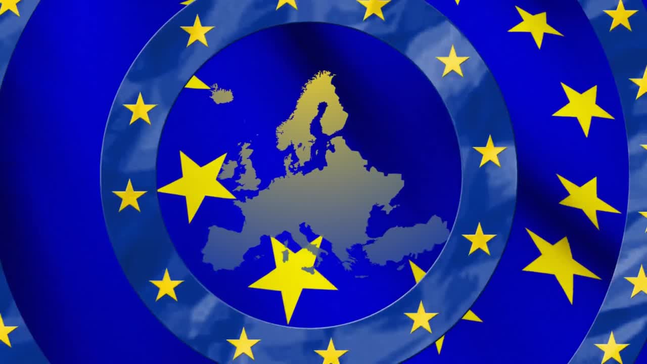 Scritta 'Europa' su sfondo di stelle su cerchi rotanti