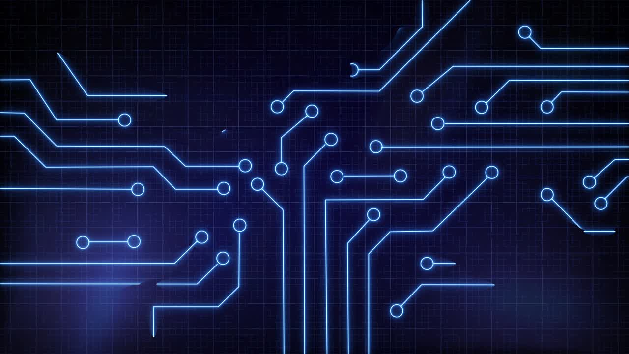 líneas de circuitos de neón digitales que se están formando