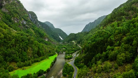 aerial view of a stunning green valley in norway
