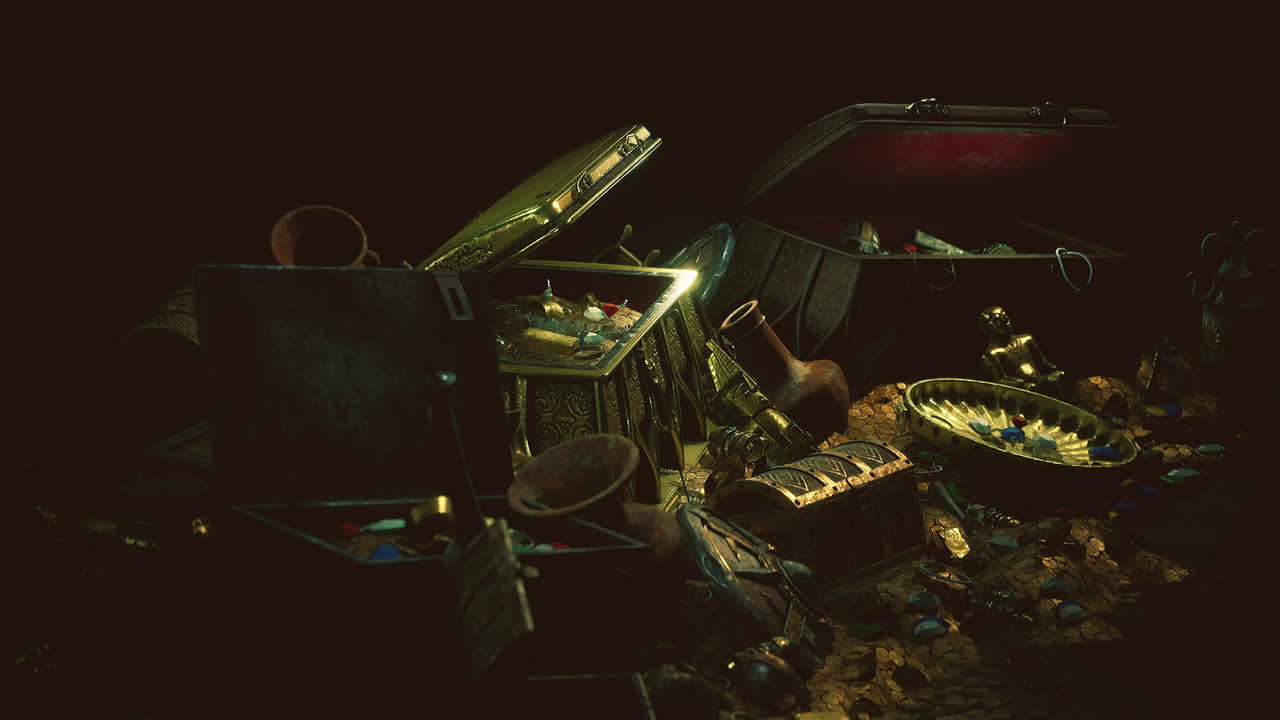 Hidden treasure uncovered in a mysterious dark cavern filled with artifacts