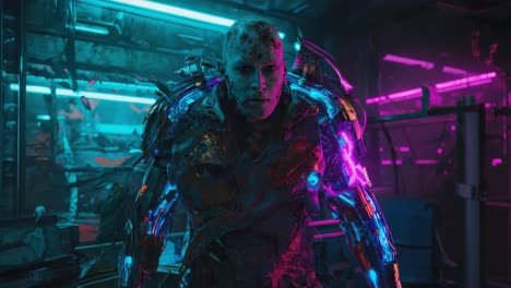 gritty cyberpunk character with neon enhancements
