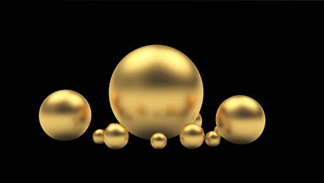 golden spheres rotate in 3d animation. alpha channel. 4k