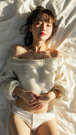 serene woman relaxing in morning sunlight