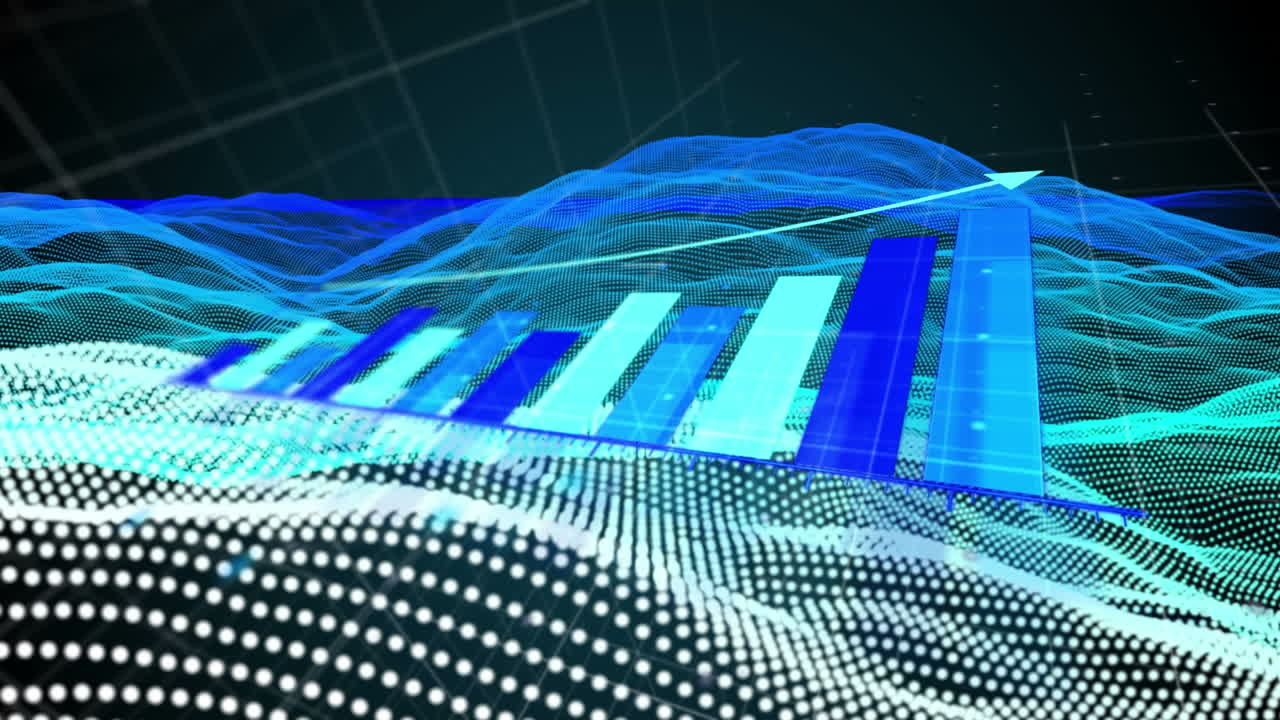 animación de gráficos y flecha en el espacio digital con ondas