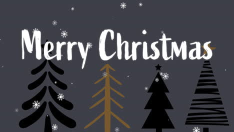 Animation-of-merry-christmas-text-over-snow-falling-in-christmas-winter-scenery-background