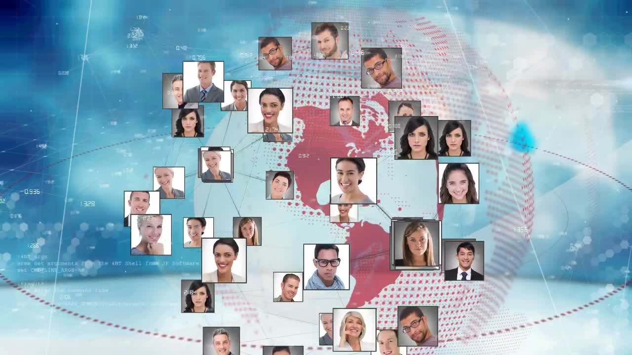 전 세계 사람들과의 연결 네트워크의 애니메이션 사진