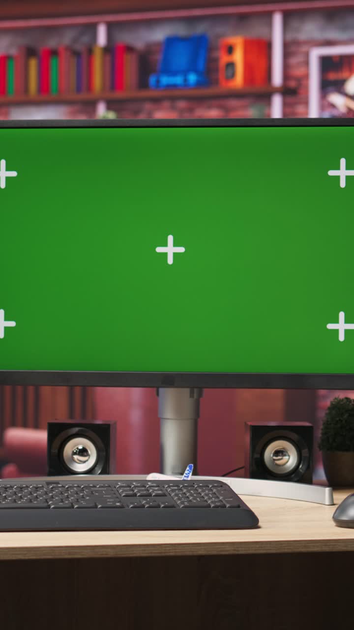 Vertical video Chroma key PC display in brick wall loft room