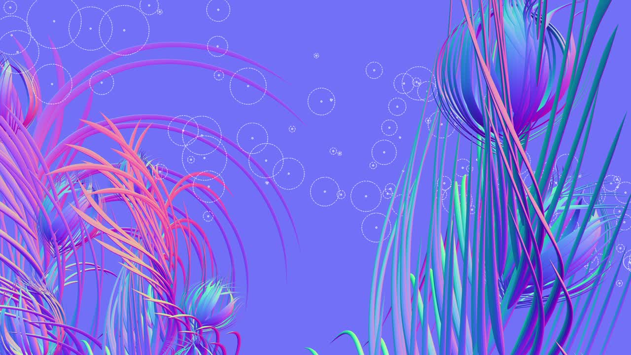 animación 3d, vegetación con efecto de viento y color o plantas de otro planeta con efectos de partículas