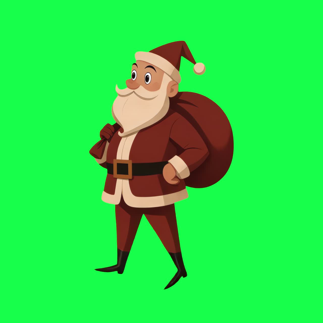 Veselý Santa s animací pytle s dárky, transparentní video 4K, zelené pozadí