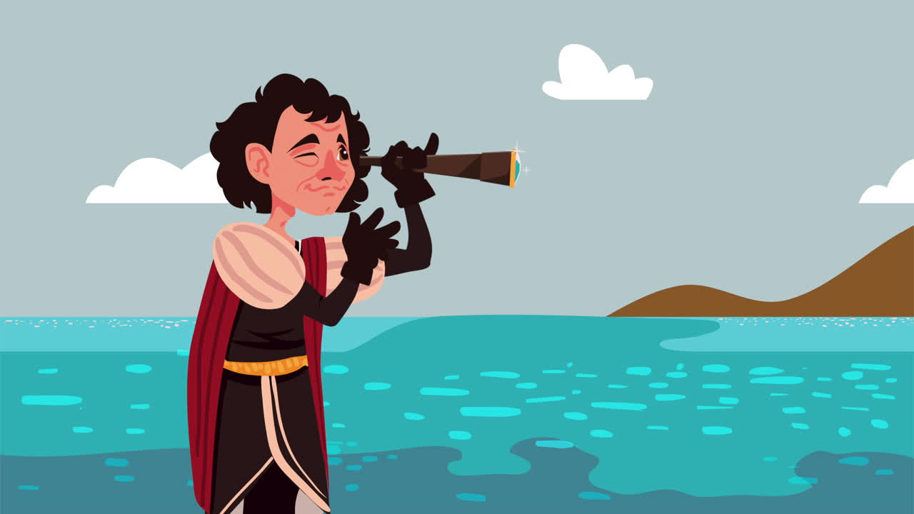 christopher columbus with telescope animation