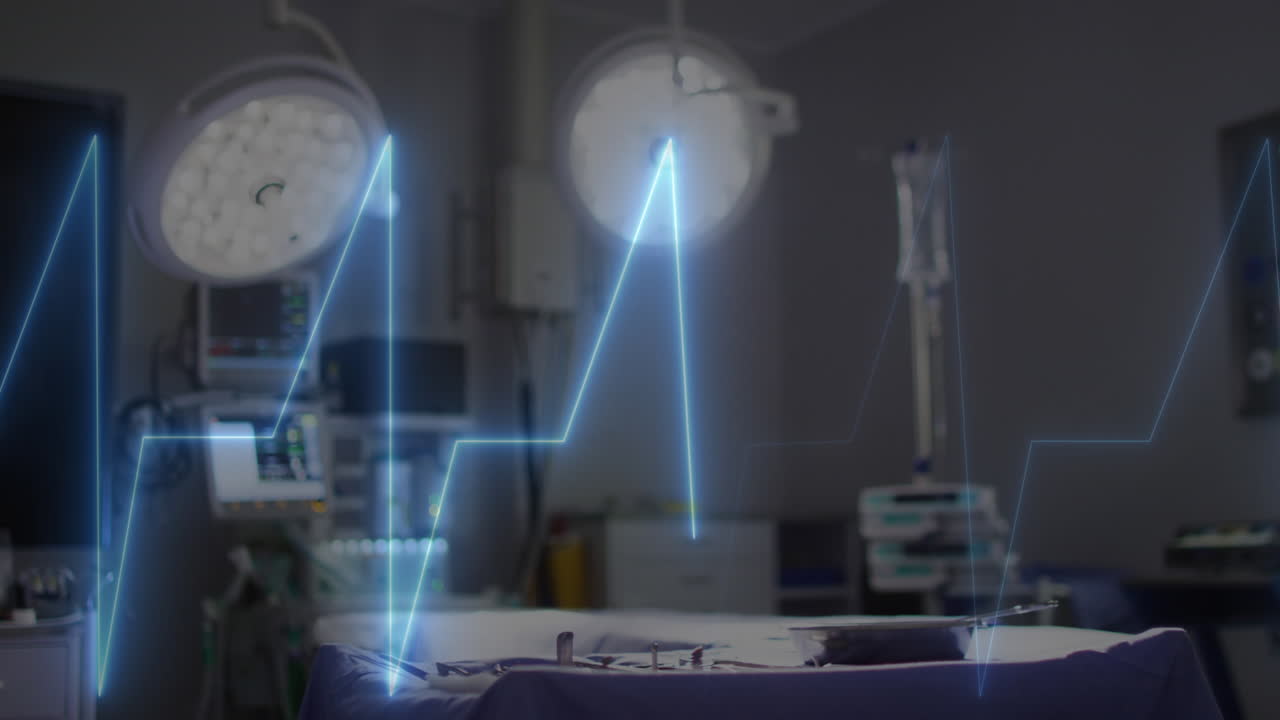 병원의 비어있는 수술실에서 심장사진의 애니메이션