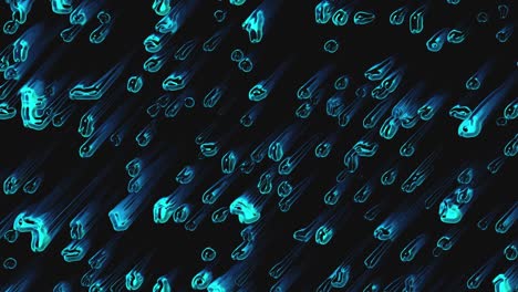 muchos cometas abstractos caen a alta velocidad, renderización 3d. lluvia virtual de asteroides, fondo generado por computadora