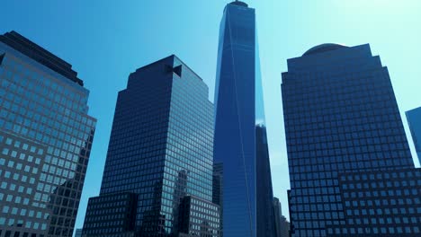 drone aerial landscape of high-rise cbd skyline towers buildings in manhattan new york city urban business infrastructure design world trade center wall street usa america