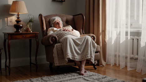 elderly woman sleeping in armchair at home