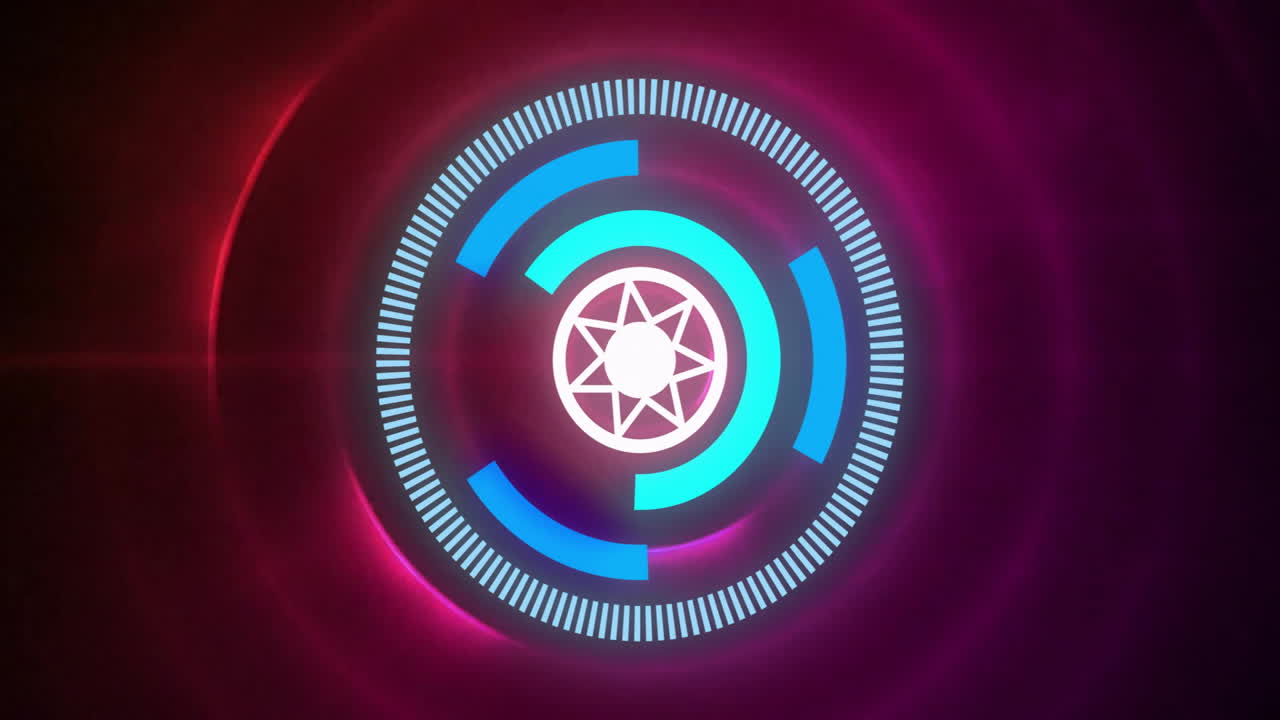 formas geométricas giratorias y círculos brillantes, animación futurista sobre un fondo púrpura