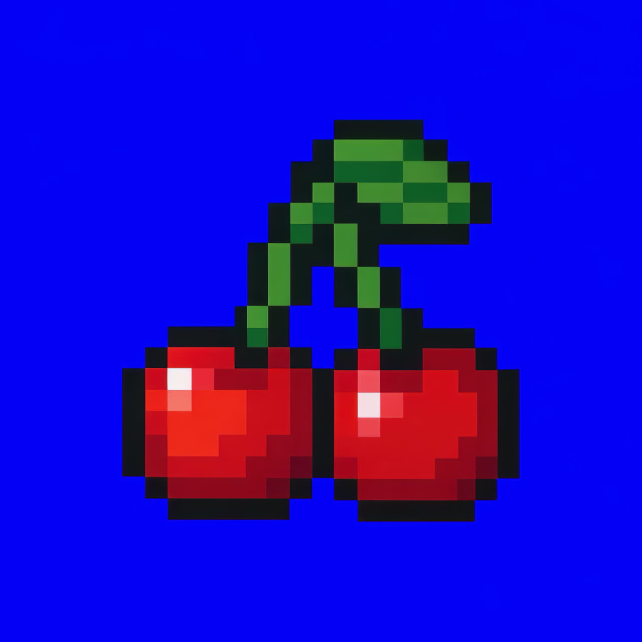 Pixelated cherries animation isolated asset, transparent 4K video, alpha channel, ProRes 4444
