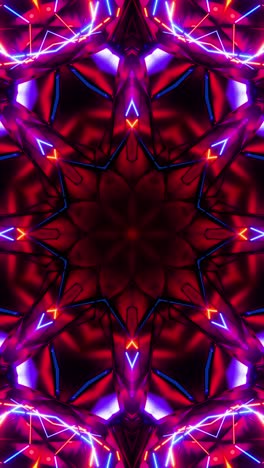 flying in a tunnel with flashing blue and yellow fluorescent lights. kaleidoscope vertical looped video