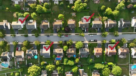 residential neighborhood with checkmark animation for voting