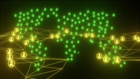 global network connections and data processing animation over world map