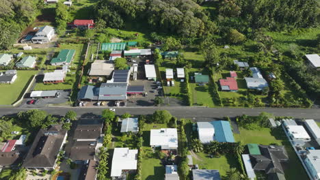 Wigmore's Superstore and Gas Station aerial view in Takitumu, Rarotonga, Cook Islands