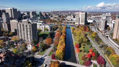 descending aerial of rideau canal in october