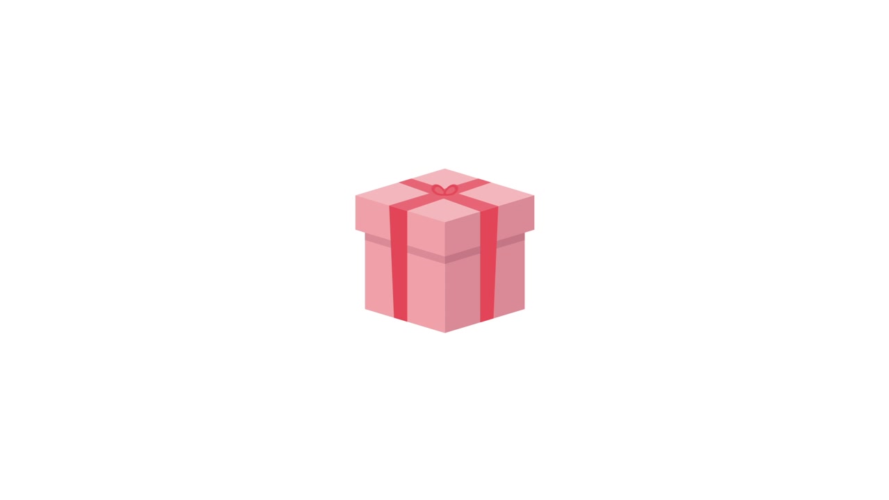 Scatola regalo rosa con nastro e fiocco rossi che si forma su sfondo bianco