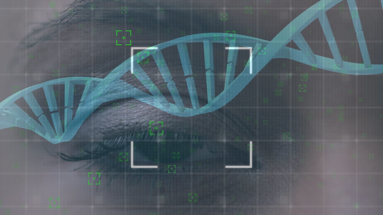 girando la cadena de adn con un ojo en el fondo