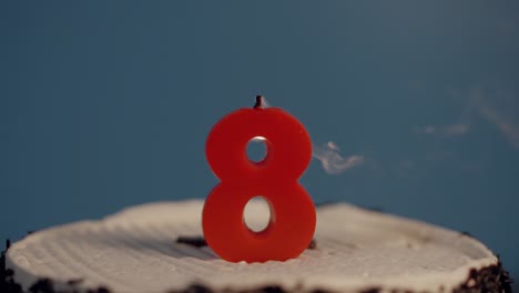 Blow-out-the-candle-of-a-eight-year's-old-birthday-candle-on-white-cake-with-chocolate