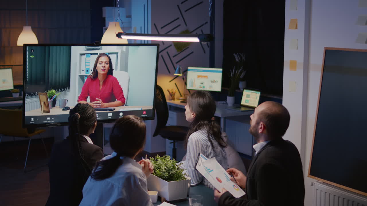 Diverse multi-ethnic business teamwork having online videocall conference meeting