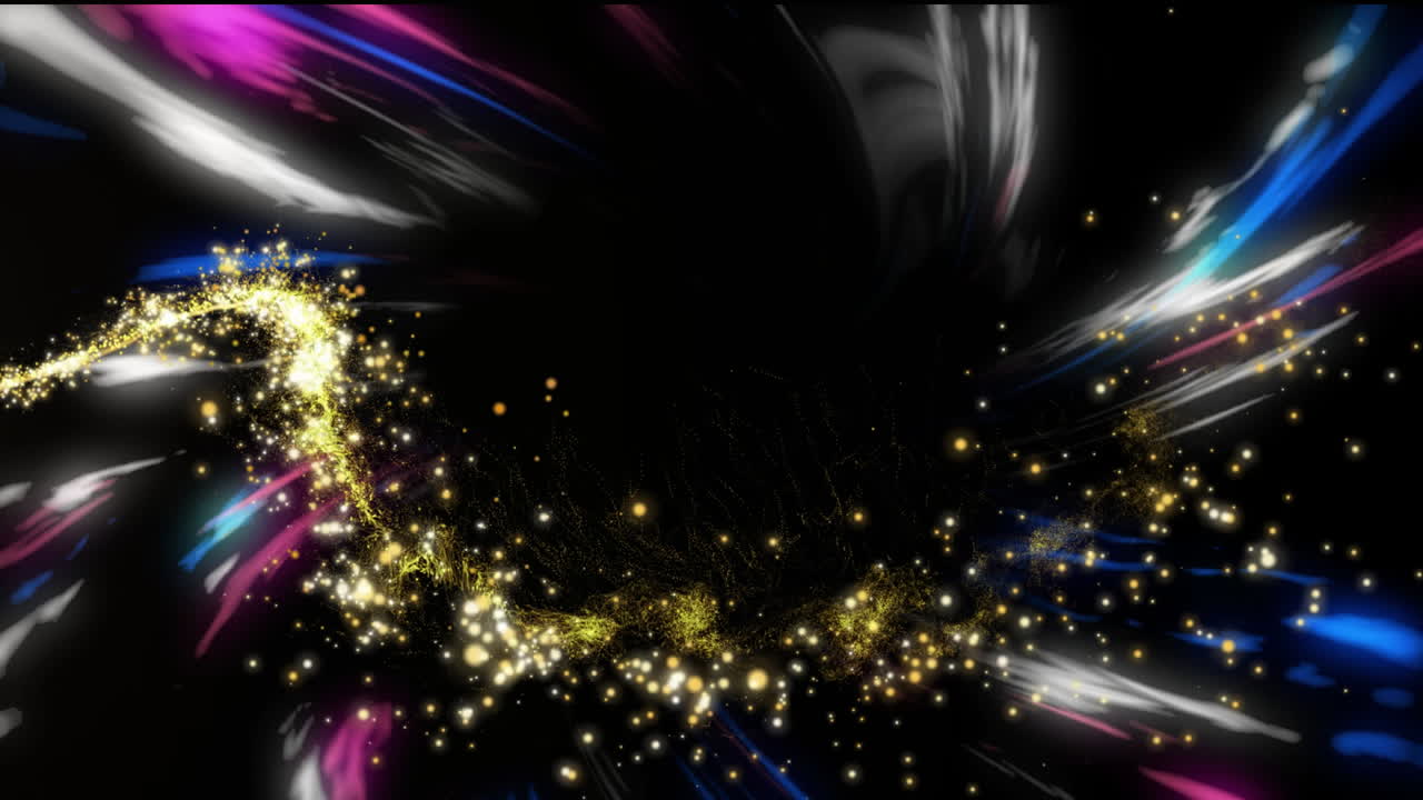 검은 바탕에 떨어지는 별과 빛의 흔적의 애니메이션