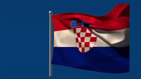 Animation-Der-Flagge-Kroatiens,-Die-Auf-Blauem-Hintergrund-Weht