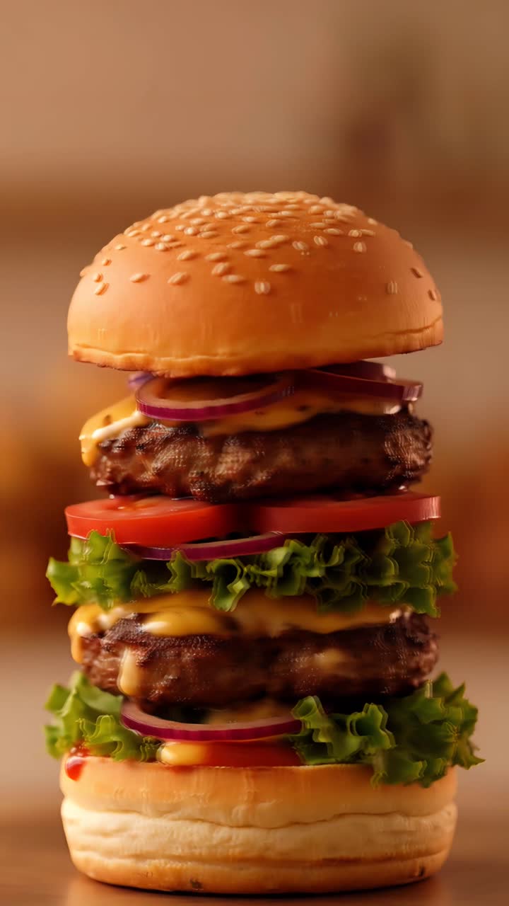 Hamburger Succoso Primo Piano Sfondo Bokeh 4K