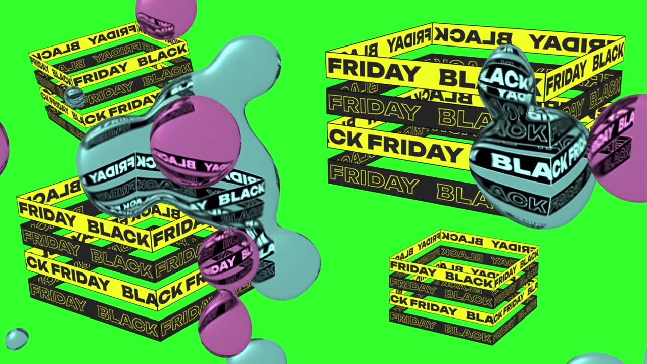 Dynamisk Black Friday-udsalgsanimation med tekstbånd og flydende elementer