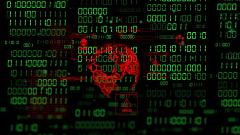 amenazas de ciberseguridad y advertencias de malware animación en fondo de código binario