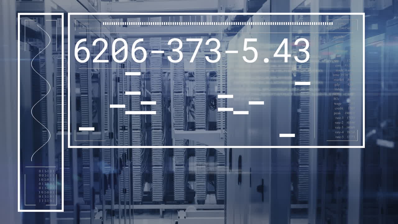 animación de la interfaz con el procesamiento de datos contra la sala de servidores de computadoras