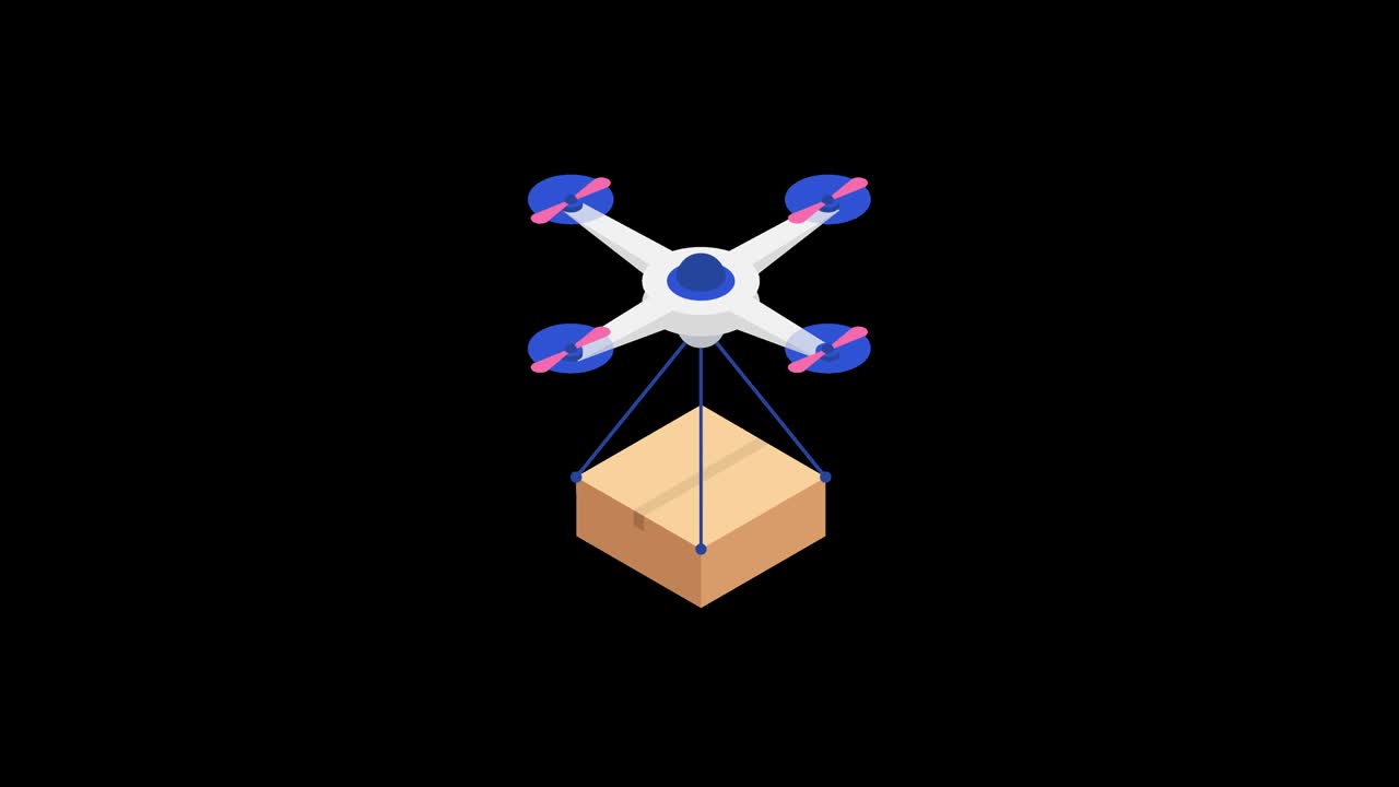 무인기 배달 및 카드보드 패키지: 알파 채널에서 이소메트릭 루프 애니메이션, 4k 해상도