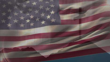 animación de la cruz cristiana y la bandera de los estados unidos de américa.
