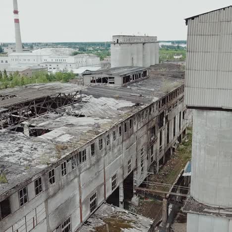 abandoned ruined industrial factory building, ruins and demolition concept. aerial view