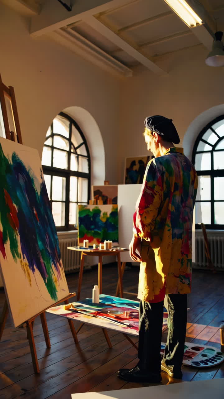 Artist painting in a bright studio